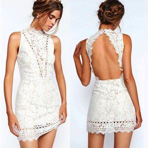 Bridal Cherie Floral Lace Halter Mini Dress with Open Back size small!